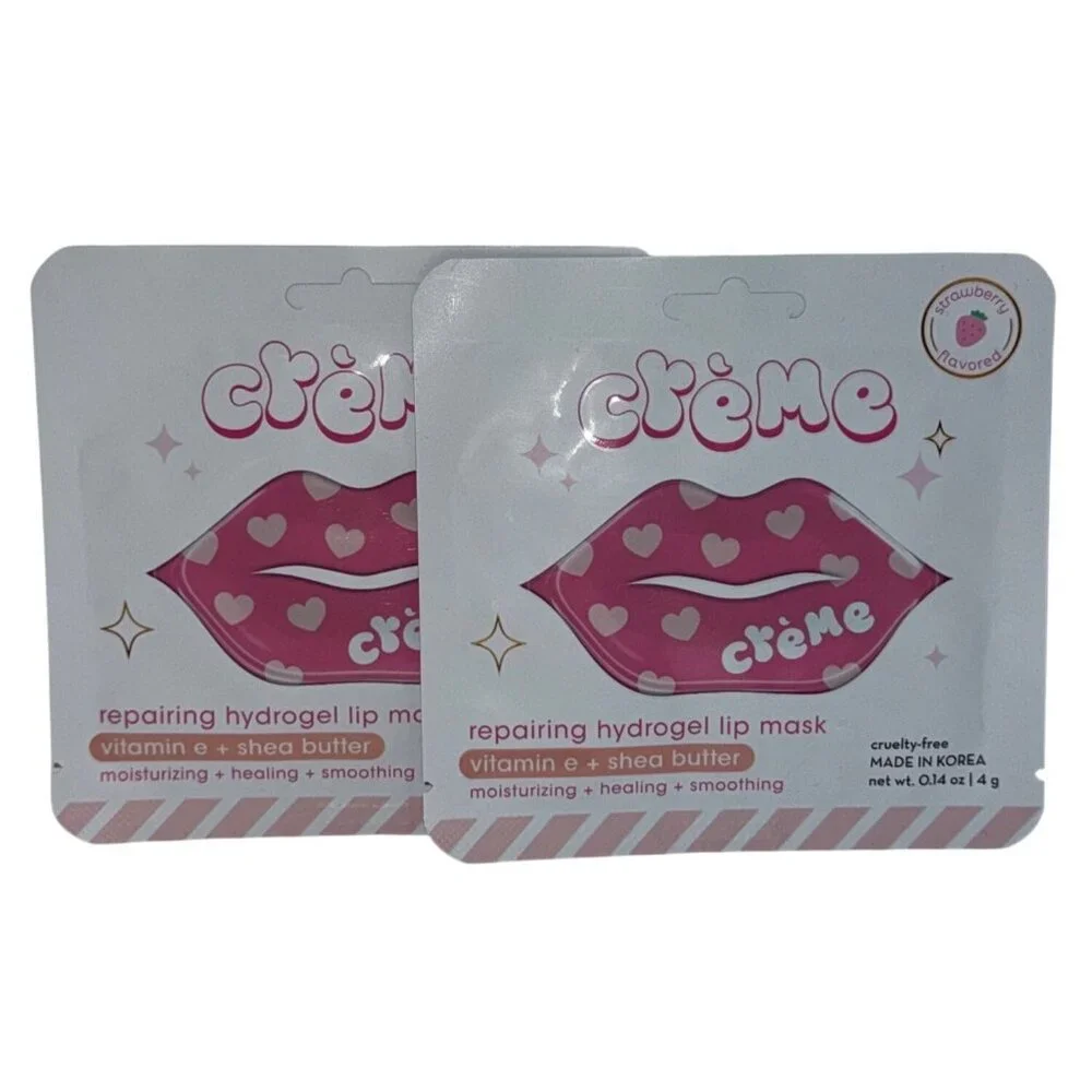 Crème Shop Repairing Hydrogel Lip Mask Strawberry Vitamin E Shea Butter Set of 2
